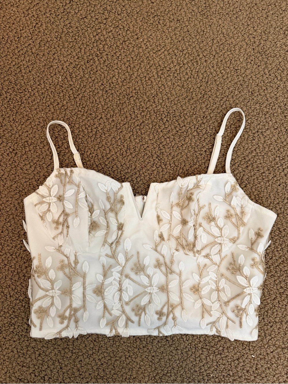 Embroidered White Floral Crop Cami Top